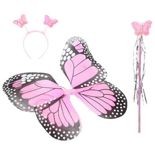 Abaodam Feenflügel Kinder Set 3 Teiliges Set Kinderkostü Zubehör Mit Schmetterlingsflügeln Zauberstab Und Haarreif Perfekt Für Ädchen Cosplay Und Ärchenauftritte Pink Zauberstab Glitzer Kinder von Abaodam
