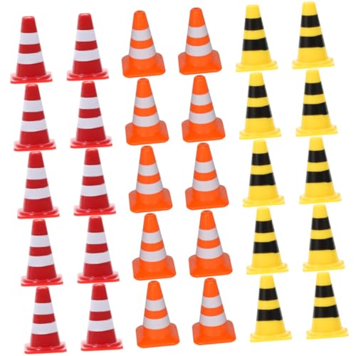 Abaodam 30 Stück Teiliges Mini Verkehrszeichen Spielset mit Roten Gelben und Orangen Sicherheitskegeln Kindgerechtes Baustellen und Straßensperrenspielzeug zur Verkehrserziehung und von Abaodam