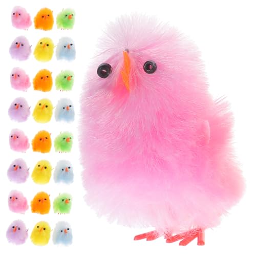 Abaodam 32 Stück Osterküken Hähnchen Stofftier Süße Kuscheltiere Fuzzy Küken Ostern Simulierte Kükenverzierung Gefülltes Küken-Modell Küken Dekoration Hähnchen-stofftiere Colorful Plastik von Abaodam