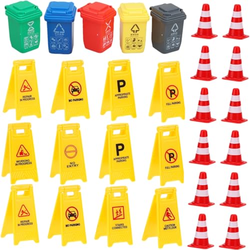 Abaodam 37st Kognitives Spielzeug Unterrichten Straße Verkehrszeichen Straßenschilder Straßenwarnschilder Mini-baufahrzeuge Verkehrsabsperrzaun Für Technisches Fahrzeug Kind Puzzle Plastik von Abaodam