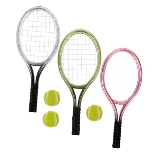 Abaodam 3Sätze Tennisschläger Puppenhaus Zubehör Mit Mini Bällen Für Kreative DIY Dekorationen Und Für Sammler von Abaodam