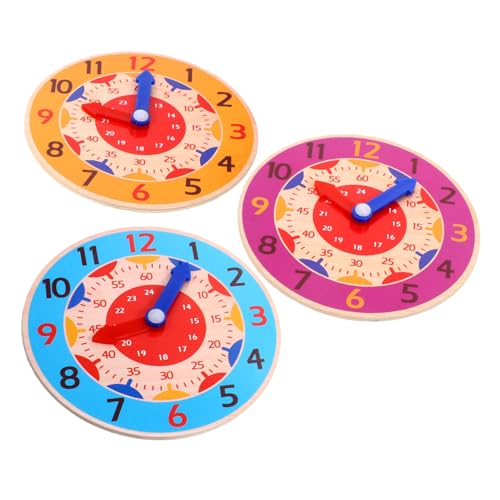 Abaodam 3stücke Teiliges Lernspielzeug Uhr Aus Holz Für Junge Mädchen Pädagogische Spieluhr Zur Zeitgestaltung Für Kleinkinder Mit Bunten Farben Für Bessere Farb Und Zahlenkenntnis von Abaodam