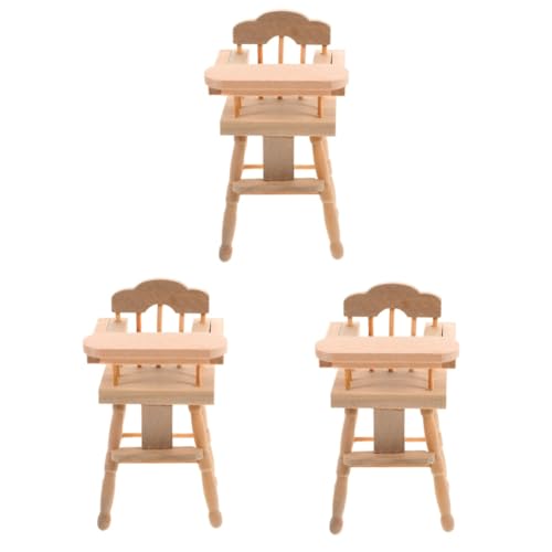 Abaodam 3st Babyhochstuhl Puppen Essstühle Hochstuhl Möbel Babyspielzeug Simulierte Stühle Mini-Stuhl Selber Machen Miniatur-hochstuhl Kind Ornamente Hölzern Puppenhaus von Abaodam