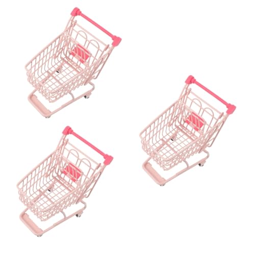 Abaodam 3st Mini-einkaufswagen Aufbewahrungsspielzeug Schreibtischspielzeug Spielzeug Zur Aufbewahrung Im Supermarkt Einkaufswagen Auf Rädern Rosa Kunststoff Lebensmittel Kind Falten von Abaodam