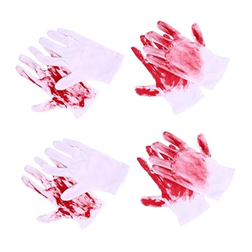 Abaodam 4 Paare Halloween Blutige Handschuhe Weißer Blutfleck Horror-kostüm Zubehör Unisex Gruselige Strickhandschuhe für Vampir Metzger Slasher Cosplay Requisiten von Abaodam
