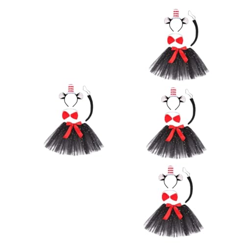 Abaodam 4 Sätze Abschlussball Requisiten Suess Hut Katzenkostüm-Set Rot-weiß Gestreifter Hut Halloween-Tutu-Kleid Kostüm-Ohren-Stirnband Stirnband Mit Tierohren Stoff Kleidung Cosplay von Abaodam