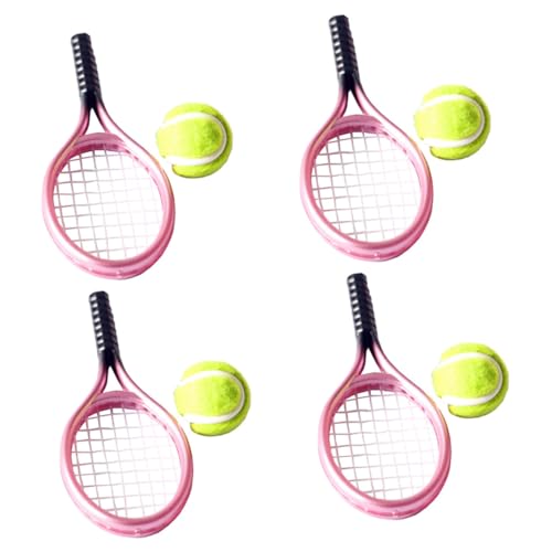 Abaodam 4 Sätze Mini Tennisschläger mit Miniatur Tennisbällen aus Kunststoff Leicht und Robust als Miniaturhaus Deko Fotografie Requisite für Kreativen von Abaodam