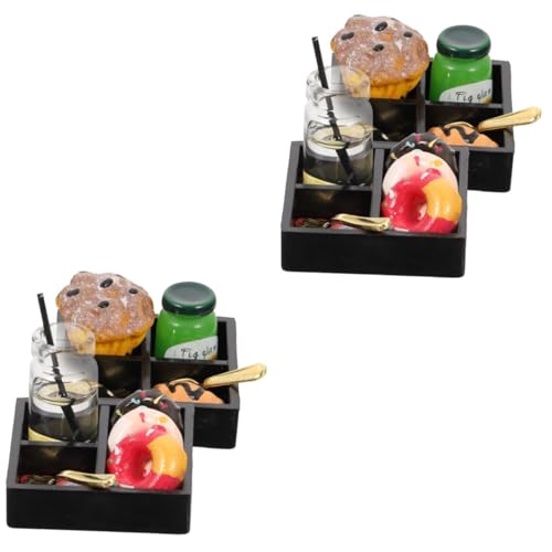 Abaodam 4 Sätze Miniatur-Lebensmittel- und Spielmodell Miniatur-Nachmittagstee-Modell Mini-Küche-Kochspiel Modelle Ornament kleine Lebensmitteldekorationen Mini-Kuchenplatte Getränke von Abaodam