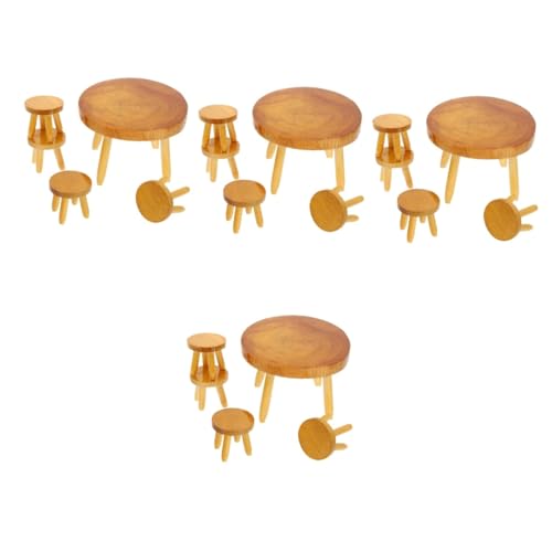 Abaodam Kinderanzug 4 Sätze Puppenstubentisch und Stühle Mini- Kindertisch und Stuhl Kindertisch und Stühle Möbel Miniaturtisch Miniatur-Tischstühle hölzern Tische und Stühle Baby von Abaodam