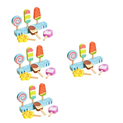 Abaodam 4 Sätze Simulations-EIS Küchenspielzeug Spielset für Kleinkinder Mädchenspielzeug Kinderspielzeug Spielzeuge Modelle Eisspielzeug aus Holz Simulation Eisdekor EIS am Stiel vorgeben von Abaodam