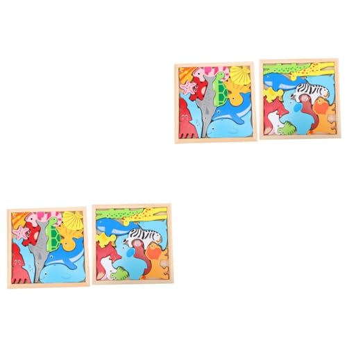 Abaodam 4 Sätze tierisches dreidimensionales Puzzle Puzzle-Spielzeug Holzpuzzles für Kinder rätselbuch Kinder kinderpuzzle Tiere Kinderspielzeug Stereotierspielzeug Cartoon-Puzzle hölzern von Abaodam