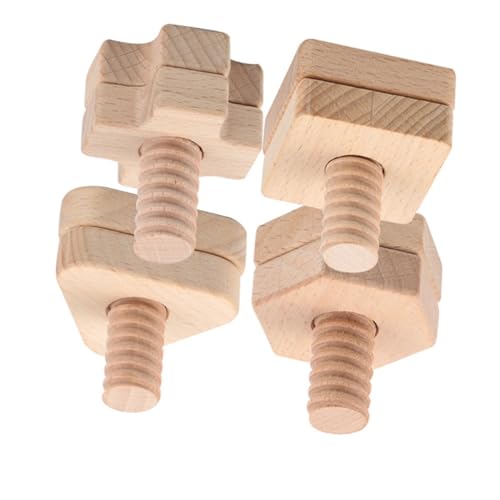 Abaodam 4er Set Birkenholz Geometrische Form Bausteine ​​Kinder Schrauben Puzzle Spielzeug Lernspielzeug Für Kleinkinder von Abaodam