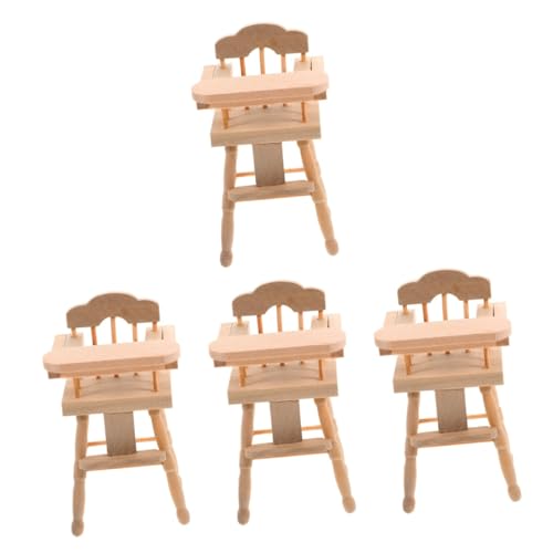Abaodam 4 Stück Babyhochstuhl Puppenhaus sitzhocker Kinder Babyspielzeug Puppen dekorativer Miniatur-Hochstuhl Mini-Hausdekoration hölzern Möbel Haushaltsprodukte Zubehör Ornamente von Abaodam
