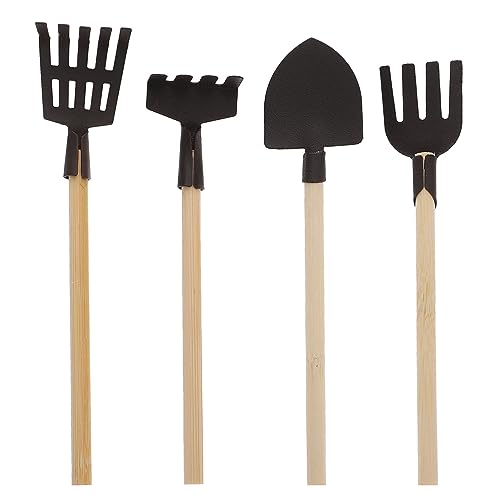 Abaodam 4 Stück Gartengeräte gartenwerkzeug gartenwerkzeuge Mini-Gartenwerkzeug Gartenwerkzeug-Set DIY-Gartenwerkzeug Puppenhaus-Farm-Werkzeuge Rechen Eisen Black von Abaodam
