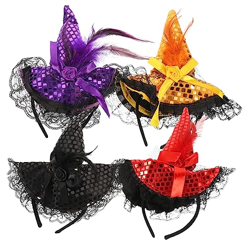 Abaodam 4 Stück Haarband Halloween Teiliges Leichte Hexenhut Stirnbänder mit Federn und Glitzerelementen Wiederverwendbar Passend für Mädchen Halloween Party und Bastelsets von Abaodam