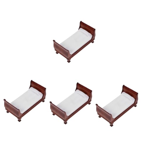Abaodam 4 Stück Mini-Bett-Modell Möbel Schmücken Mini-hausbett Miniaturbettmodell Miniatur-puppenbett Winziges Bett Miniatur-holzbett Mini-Modell Mikroszene Puppenhaus Kleine Puppe Hölzern von Abaodam