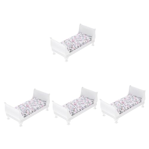 Abaodam 4 Stück Mini-Bett-Modell Puppenhaus Möbel Schmücken Winziges Bett Mini-puppenbett-Dekoration Mini-verzierung Minibett Aus Holz Miniatur Hölzern Mikroszene Ornamente Weiß von Abaodam