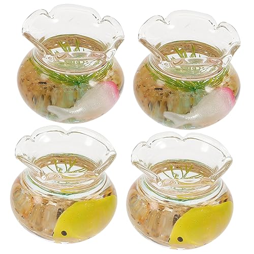 Abaodam 4 Stück Mini-Glas-Koi für kinderspielzeug Toys for Desktop-Ornamente Children Toys Schüssel Bausatz Futterspender Tank Mini- Küchentisch Mittelstücke von Abaodam
