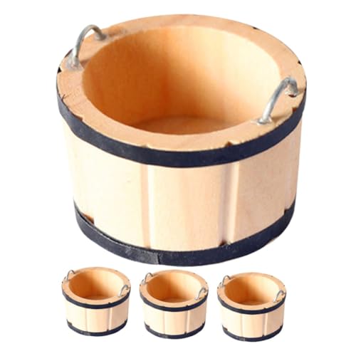 Abaodam 4 Stück Mini-Puppenhaus-Zubehör Holz holzeimer puppenhaus deko Holz Eimer Mini-Puppenhauszubehör Minifass Miniatur-Puppenhauszubehör für den Haushalt Metall von Abaodam