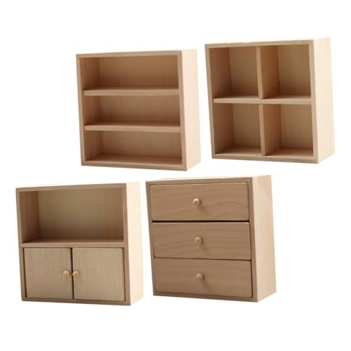 Abaodam 4 Stück Miniatur Möbel DIY Teilig aus Massivem Holz Puppenhaus Schrank und Bücherregal Handwerkliches Bastelset für Kreative Gestaltung und Flexible Dekoration im von Abaodam