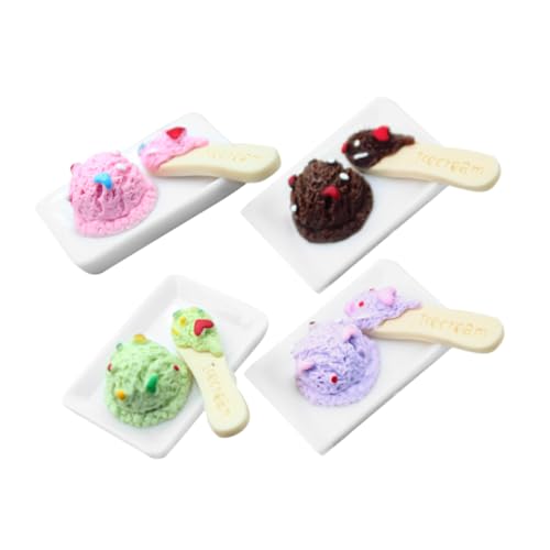 Abaodam 4 Stück Puppenhaus- puppenhaus deko Mini Simulationseis vorgeben Creme Puppeneis Kawaii winziges dekoratives kleines Kinderbedarf Harz von Abaodam