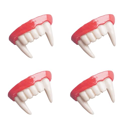 Abaodam 4 Stück Realistische Vampirzähne mit Spitzen Fangs für Halloween Cosplay und Zombie Kostüme Wiederverwendbare Sichere Passform für Erwachsene Gruseliges Partyzubehör für von Abaodam
