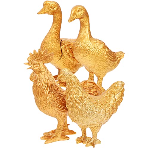 Abaodam 4 Stück Simulationstiermodell Tierspielzeug Tierfiguren Bauernspielzeug Henne Figur Einhorn Tierisches Gans Goldene Tierstatue Kleines Tier Plastik von Abaodam