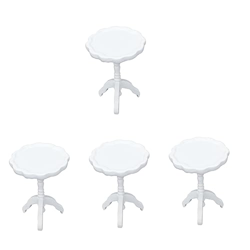 Abaodam 4 Stück Spitze Kleiner runder Tisch weiße Kommode Tischdekoration weißer Schminktisch Modelle 1:12 Mini-Haustisch Tischmodellverzierung Werkbank Puppenhaus Nachttisch Esstisch Baby von Abaodam