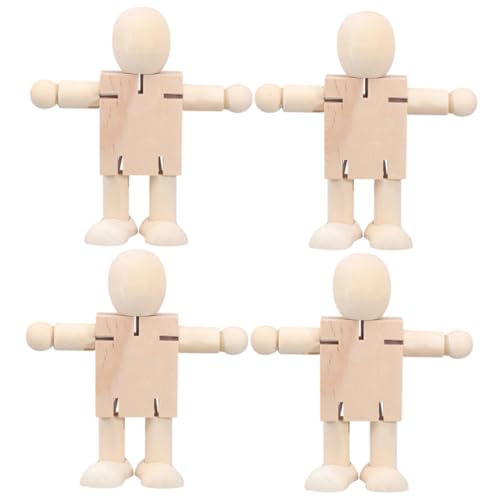 Abaodam 4 Stück Teiliges DIY Unbemalter Holzroboter Figuren aus Glattem Holz zum Bemalen Kreative Kinderbastelidee Dekorative Holzpuppe für Malprojekte und Gestaltung von Abaodam