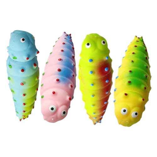 Abaodam 4 Stück Teiliges Kleines Widerstandsfähiges Buntes Zappelspielzeug in Niedlicher Raupenform Weiches Tragbares Squeeze Stressreduktion für Erwachsene Zufällige Zufällige Farbe von Abaodam