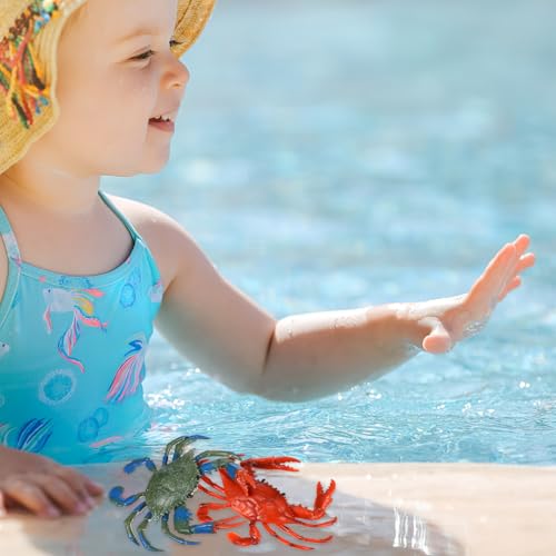 Abaodam 4 Stück Teiliges Krabbenspielzeug mit Schwimmenden Realistischen Meereslebewesen in Blau und Rot Sicherer Buntes Lernspielzeug für Bad Pool und Dekoration von Abaodam