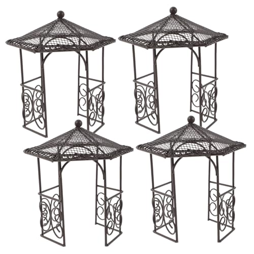 Abaodam 4 Stück Teiliges Miniatur Eisenpavillon Robuste Puppenhaus Möbel Detailreiche Gartenlauben Figuren für Micro Landschaft Geeignet für Innenraum Fantasiegarten Dekoration Langlebig von Abaodam