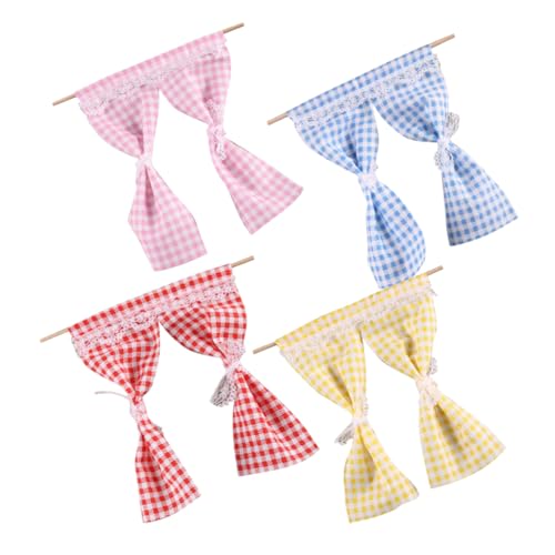 Abaodam 4 Stück Teiliges Miniatur Puppenhaus Vorhang Set Realistische Muster Vielseitige Farbauswahl Einfache Montage Deko für Puppenhaus Küche Bad und Schlafzimmer von Abaodam