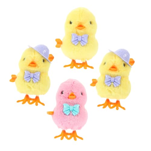 Abaodam 4 Stück Teiliges Wind Up Küken Buntes Aufziehspielzeug aus Plüsch und Kunststoff Springende Küken für Ostern Deko und Lernspielzeug zur Motorischer Fähigkeiten von Abaodam