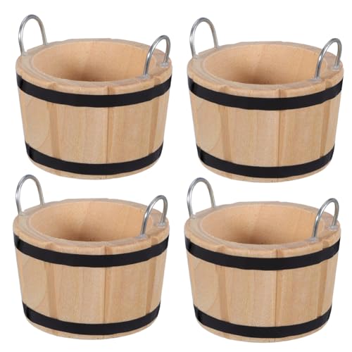 Abaodam 4 Stück Zubehör für Puppenhäuser Holz holzeimer puppenhaus deko Holz Eimer Puppenhaus-Obstkorb Mini-Puppenhaus-Zubehör für den Haushalt kleines Holzfass Metall von Abaodam