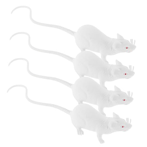 Abaodam 4stücke Interaktive Weiße Mäuse Spielzeug Realistische Halloween Deko-Figuren Für Streichspiele Und Gruselige Simulationen Für Partys Und Katzenunterhaltung von Abaodam