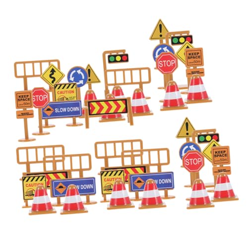 Abaodam 45 Stück Teiliges Mini-Verkehrszeichen-Spielset für Realistische Straßenschilder aus Robustem Kunststoff Inklusive Ampeln und Absperrungen Fördert Verkehrsverständnis und Kreatives von Abaodam