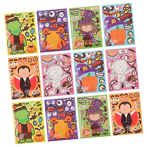 Abaodam 48 Blätter Halloween-Aufkleber Aufkleber Halloween -Aufkleber Machen Sie EIN Gesicht Aufkleber Für Beschichtetes Papier Selbstklebend Beschichtete Helle Folie von Abaodam