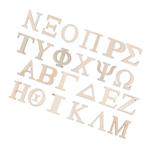Abaodam 48 Stück Brief Lernen Holzstück Gestanzte Holzschilder Holzzahlen Zum Basteln Griechische Partydekorationen Alphabet-Zeichen Griechisches Paddel Große Pappbuchstaben Hölzern Beige von Abaodam