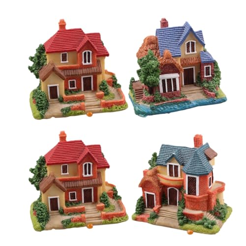 Abaodam 4Stücke Miniaturhaus Figuren aus Harz Lebendige Hausdekoration für Garten Wohnung und Büro Künstliche Ornamente für Kreative Deko und Landschaften von Abaodam