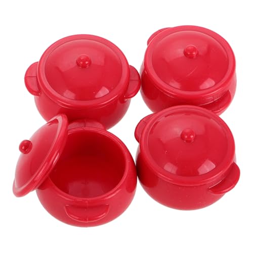 Abaodam 4er Set Modelltopf Mini-puppenhauszubehör Mini-puppenhaus-zubehör Mini-Food-Kochen Mini-küchentopf Küchenzubehör Für Puppenstuben Topf Für Puppenhauszubehör Plastik Rot von Abaodam