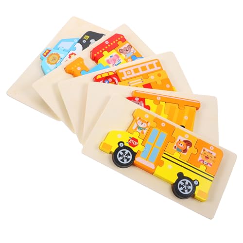 Abaodam 5 Sätze Holz Puzzle für Teiliges mit Feuerwehr Bagger Bus Zug und Polizei Pädagogisches Puzzle für Frühe Entwicklung und Interaktive Eltern Junge Mädchen Aktivitäten von Abaodam