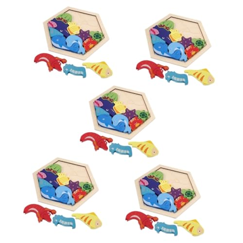 Abaodam 5 Sätze Holzblock Spielzeug für Kleinkinder Kinder rätsel Tierkognitionsspielzeug hölzern Hand Babyspielzeug aus Holz Spielzeuge tierisches Rätsel Cartoon-Puzzles aus Holz tragbar von Abaodam