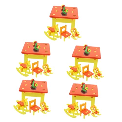 Abaodam 5 Sätze Kinderspielzeug Puzzle-Modell aus Holz Esstisch Mädchenspielzeug Mikrorätsel Kinder rätsel Arbeitsbau Wissenschaftliches Gebäude 3D-Puzzles aus Holz dreidimensional von Abaodam