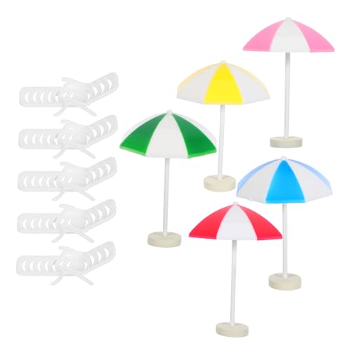 Abaodam 5 Sätze Mini Strand Schirme und Stühle für Puppenhaus Deko Detailgetreue Miniatur Stranddeko für Basteln und Mikrolandschaften Vielseitige Mini Deko für Garten und Tischgestaltung von Abaodam