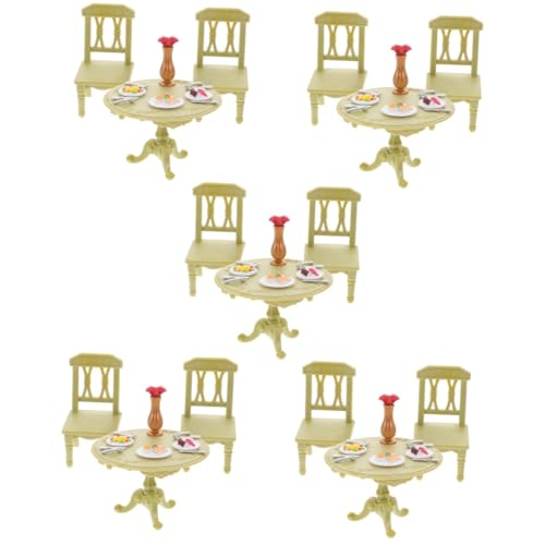 Abaodam 5 Sätze Mini-doppeltisch Und Stuhl Miniatur-kunststoffstühle Kleines Möbelmodell Miniatur-esszimmerstühle Miniatur-möbelzubehör Miniaturspielzeug Abs Esstisch Und Stühle Puppenhaus von Abaodam