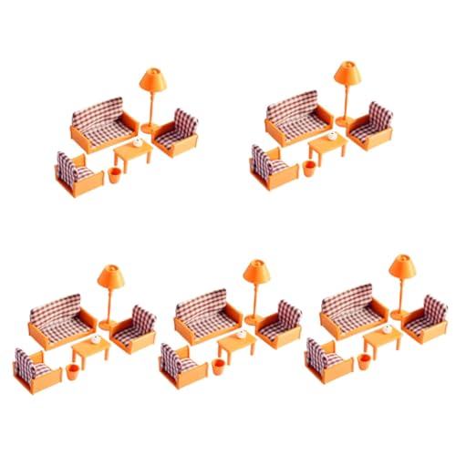 Abaodam Heimdekorationen 5 Sätze Simulationsmöbel Miniaturen Mini-hausverzierung Mini-Wohnzimmer Minisofa Spielzeuge Mini-dekor Mini-haustisch Stoff Mini-Tisch Kind Europäischer Stil von Abaodam
