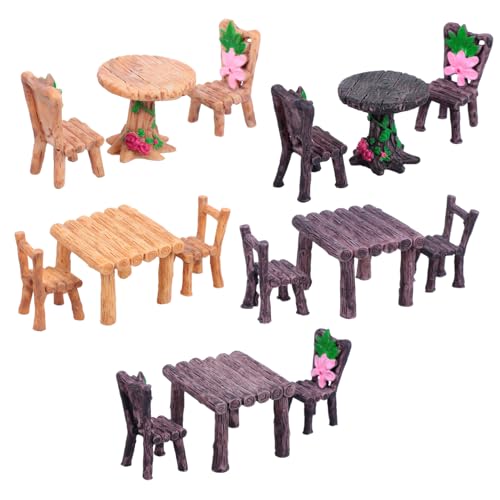 Abaodam 5 Sätze Tisch Und Stuhl Ornamente Tisch Und Stühle Aus Kunstharz Mikro-landschaftsstuhl Terrarienschmuck Mini-schaukelstühle Zum Basteln Miniatur-zubehör Sukkulente Pflanzen Möbel von Abaodam