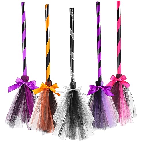 Abaodam 5 Stück Hexenbesen Hexenbesen Halloween Dekorationen Tür Halloween Kostüm Hexenzubehör Halloween Requisitenbesen Hexen Langbesen Goth Fee Hexenkostüm Zauberstab von Abaodam