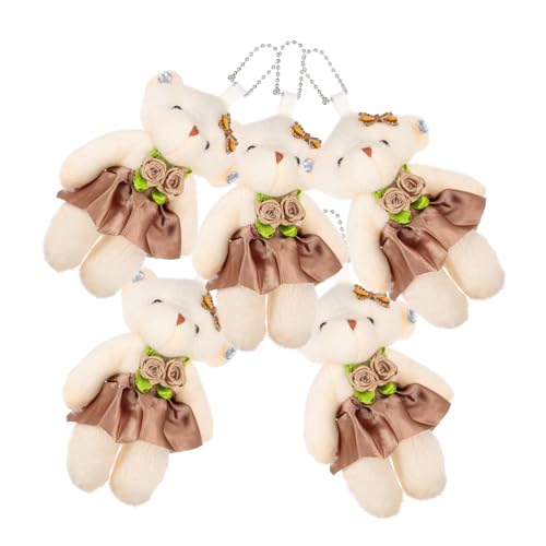 Abaodam 5 Stück Hochzeitspuppe Multifunktionaler Bärenanhänger kleine Bärenspielzeuge Bär Ornament Mini-Bären- dekoratives Bärendekor Bärenpuppe mini Stoff Light Brown von Abaodam